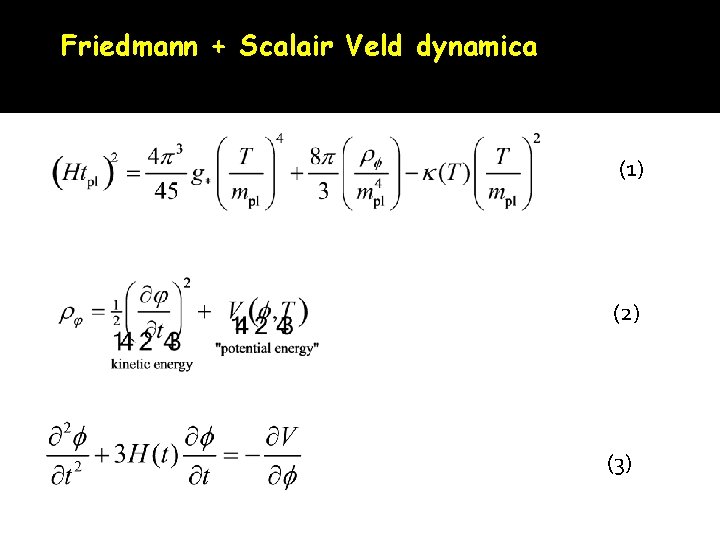 Friedmann + Scalair Veld dynamica (1) (2) (3) 