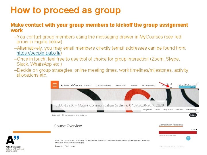 How to proceed as group Make contact with your group members to kickoff the