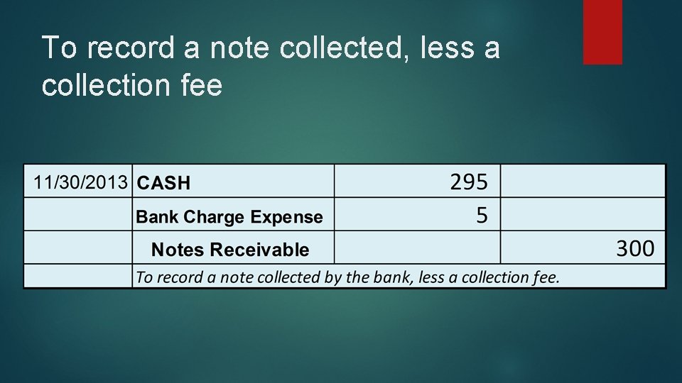 To record a note collected, less a collection fee 