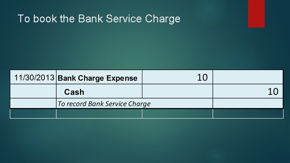 To book the Bank Service Charge 