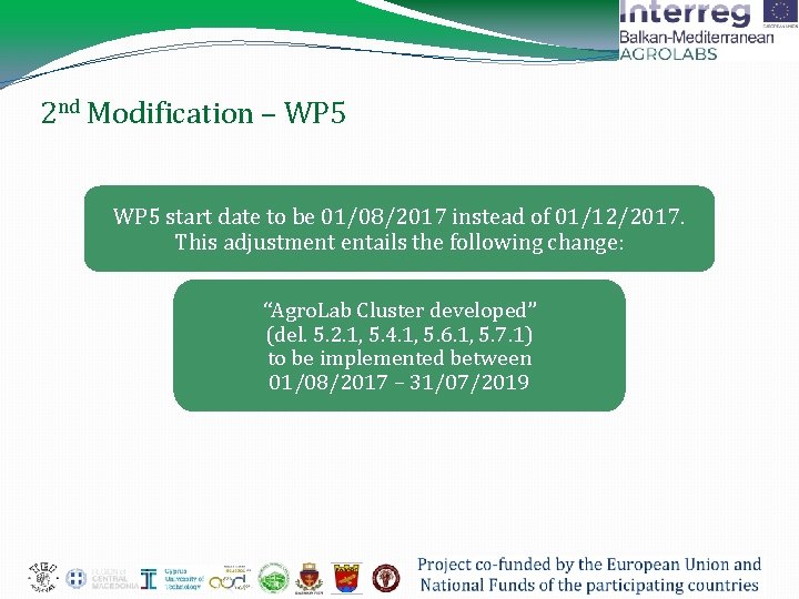 2 nd Modification – WP 5 start date to be 01/08/2017 instead of 01/12/2017.