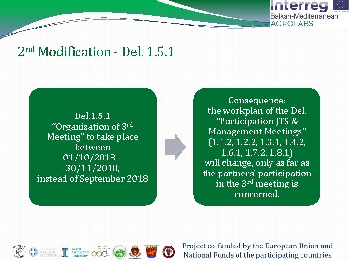 2 nd Modification - Del. 1. 5. 1 “Organization of 3 rd Meeting” to