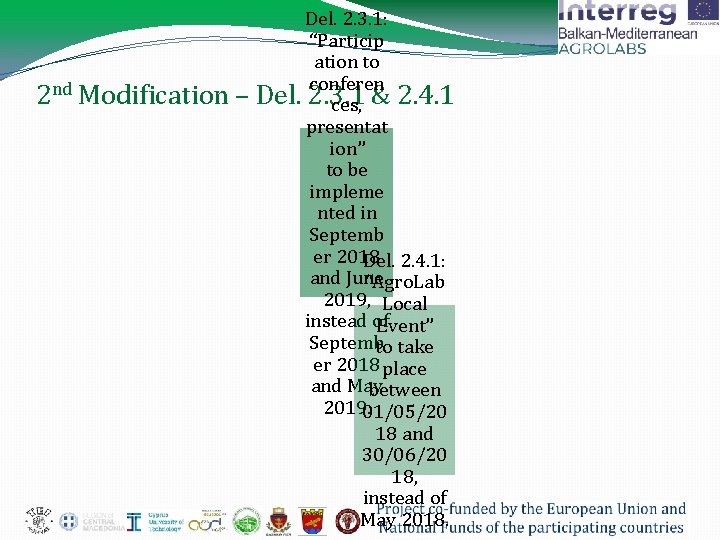 2 nd Modification – Del. 2. 3. 1: “Particip ation to conferen Del. 2.