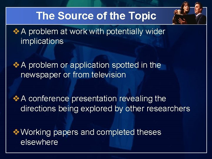 The Source of the Topic v A problem at work with potentially wider implications