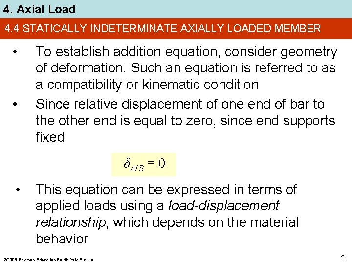 4. Axial Load 4. 4 STATICALLY INDETERMINATE AXIALLY LOADED MEMBER • • To establish