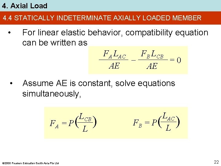 4. Axial Load 4. 4 STATICALLY INDETERMINATE AXIALLY LOADED MEMBER • For linear elastic