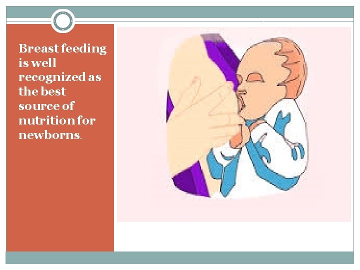 Breast feeding is well recognized as the best source of nutrition for newborns. Breast feeding is well recognized as the best source of nutrition for newborns.