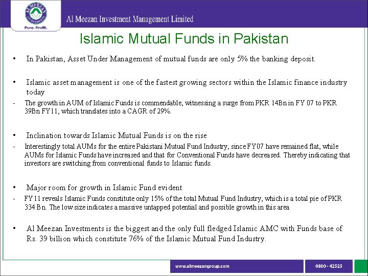 Islamic Mutual Funds in Pakistan • In Pakistan, Asset Under Management of mutual funds