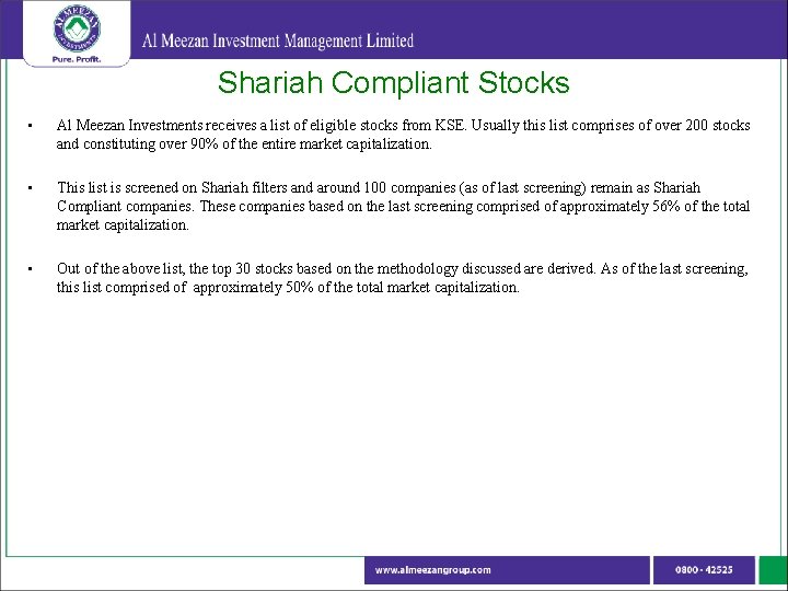 Shariah Compliant Stocks • Al Meezan Investments receives a list of eligible stocks from
