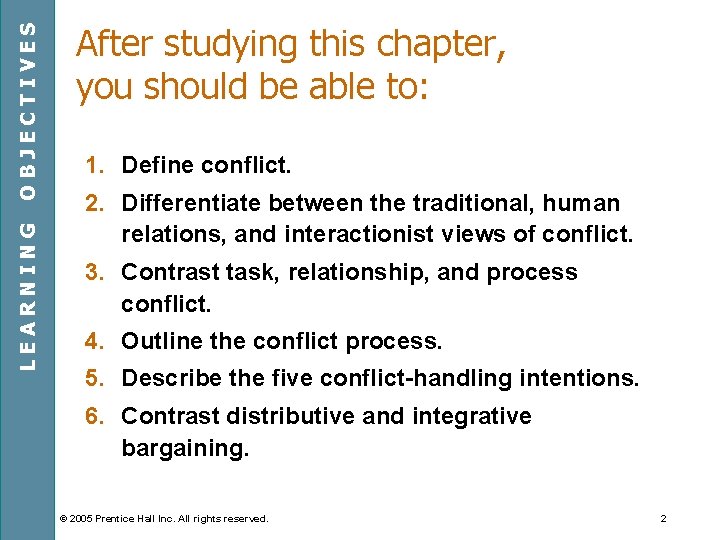 OBJECTIVES LEARNING After studying this chapter, you should be able to: 1. Define conflict.