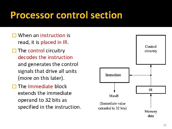 Processor control section � When an instruction is read, it is placed in IR.