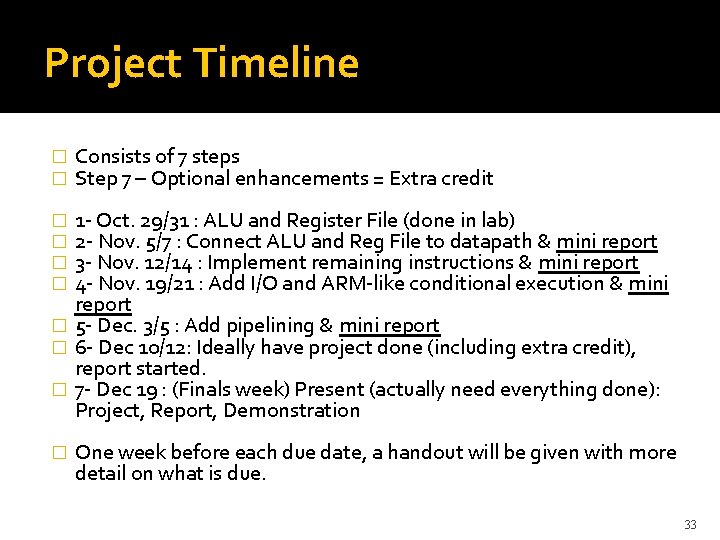 Project Timeline � � Consists of 7 steps Step 7 – Optional enhancements =