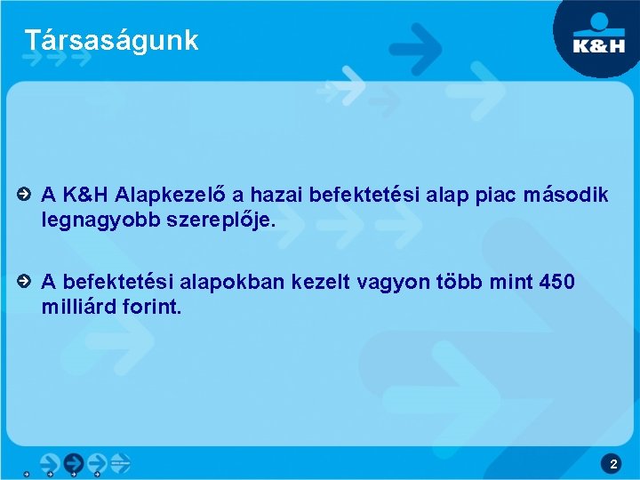 Társaságunk A K&H Alapkezelő a hazai befektetési alap piac második legnagyobb szereplője. A befektetési