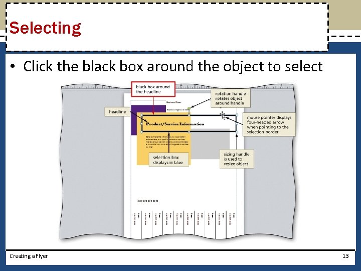 Selecting • Click the black box around the object to select Creating a Flyer