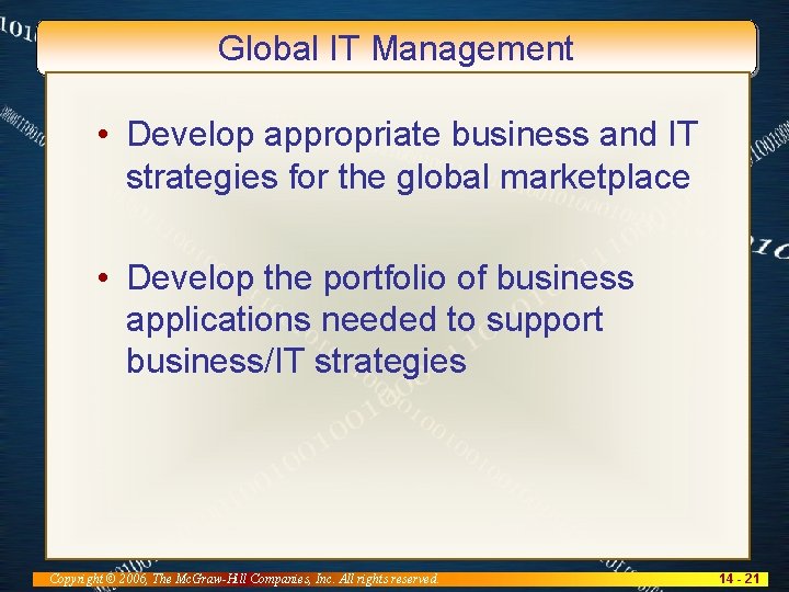 Global IT Management • Develop appropriate business and IT strategies for the global marketplace