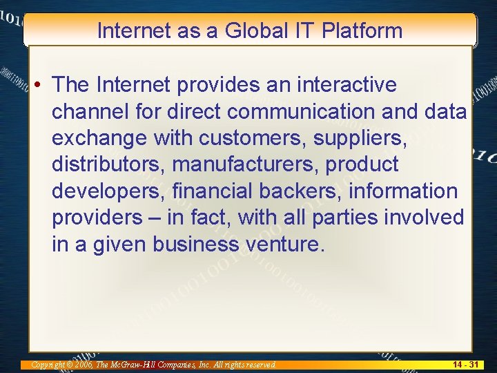 Internet as a Global IT Platform • The Internet provides an interactive channel for