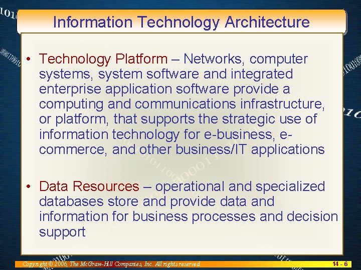 Information Technology Architecture • Technology Platform – Networks, computer systems, system software and integrated