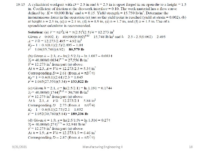 9/21/2021 Manufacturing Engineering II 18 
