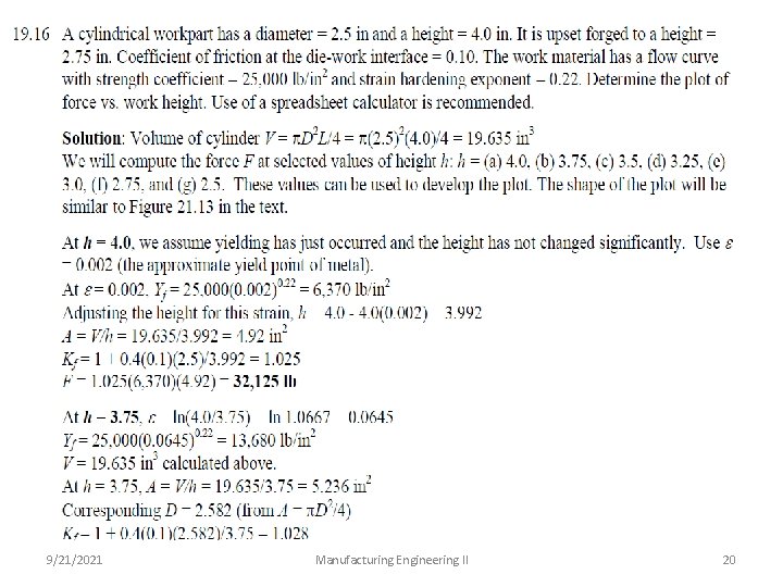 9/21/2021 Manufacturing Engineering II 20 