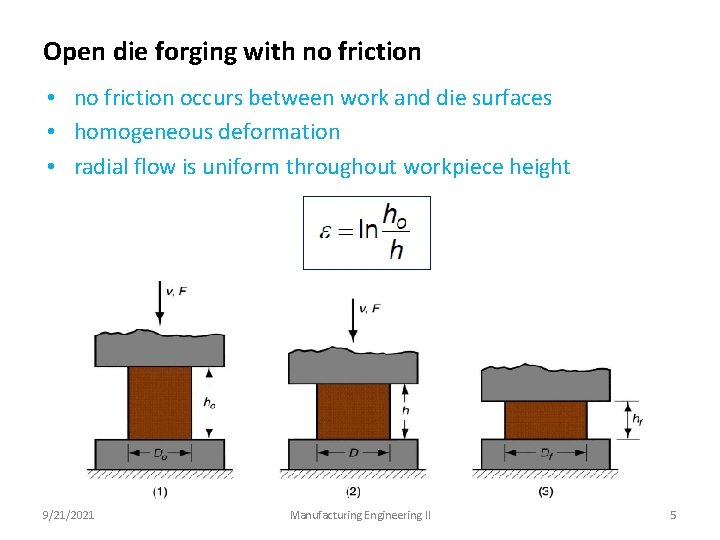 Open die forging with no friction • no friction occurs between work and die