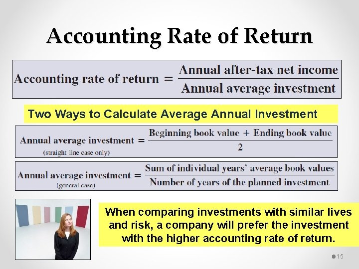 Accounting Rate of Return Two Ways to Calculate Average Annual Investment When comparing investments