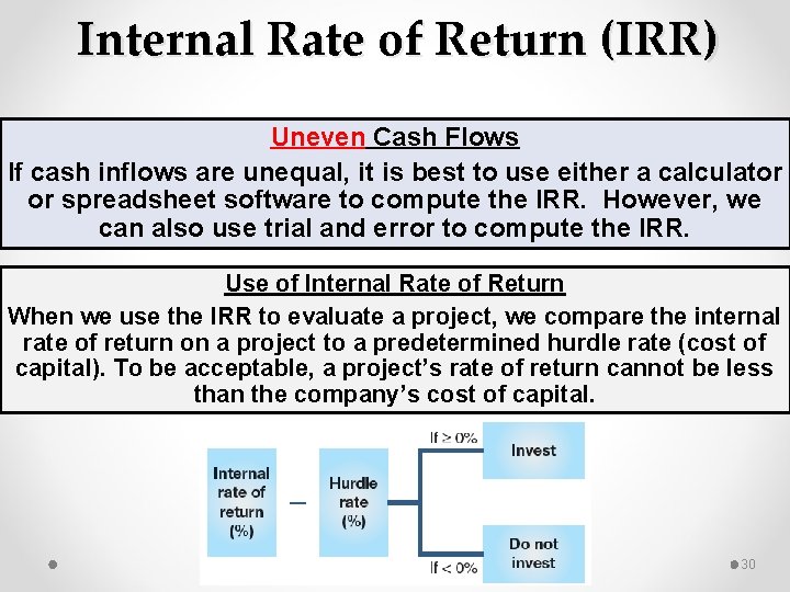 Internal Rate of Return (IRR) Uneven Cash Flows If cash inflows are unequal, it