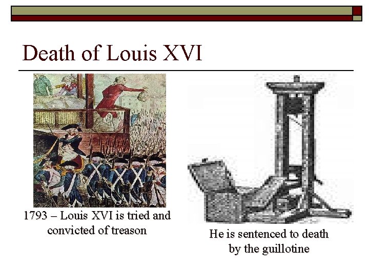 Death of Louis XVI 1793 – Louis XVI is tried and convicted of treason