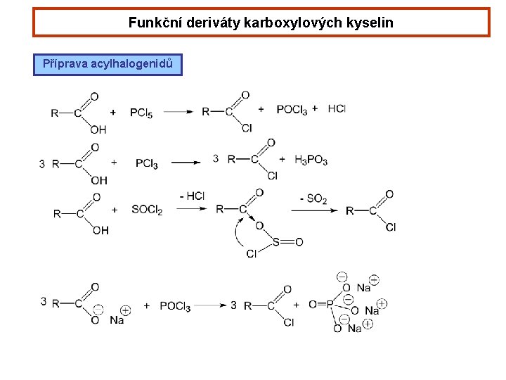 Funkční deriváty karboxylových kyselin Příprava acylhalogenidů 