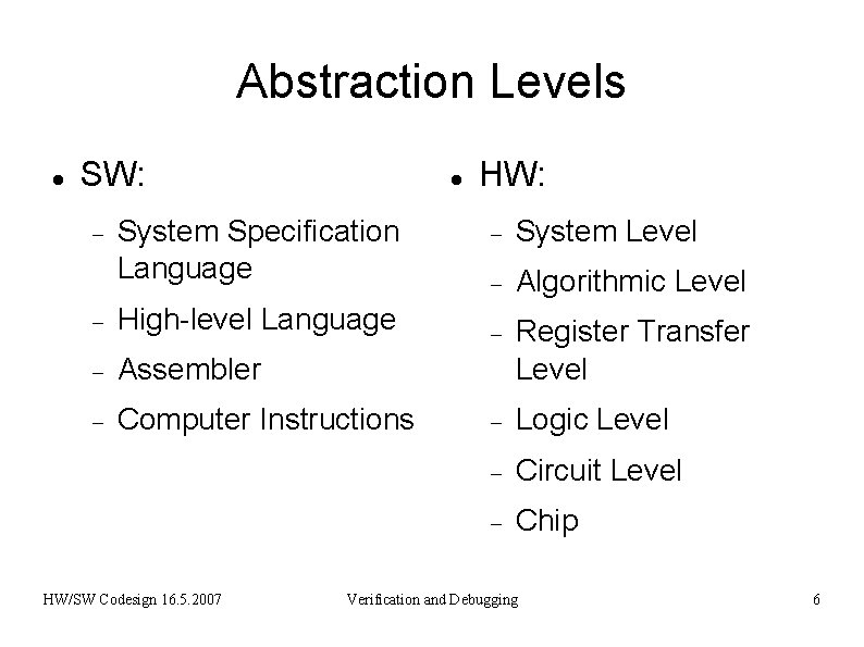 Abstraction Levels SW: System Specification Language High-level Language Assembler Computer Instructions HW/SW Codesign 16.