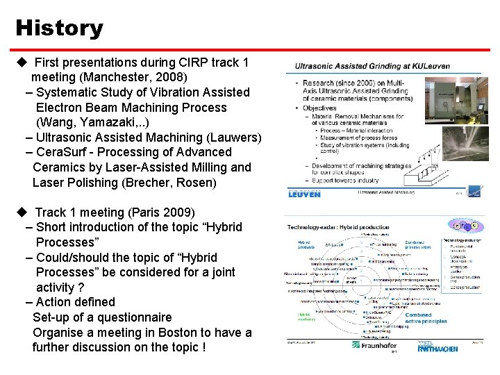 History u First presentations during CIRP track 1 meeting (Manchester, 2008) – Systematic Study