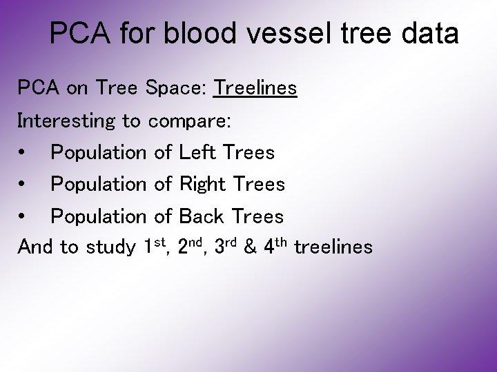 PCA for blood vessel tree data PCA on Tree Space: Treelines Interesting to compare: