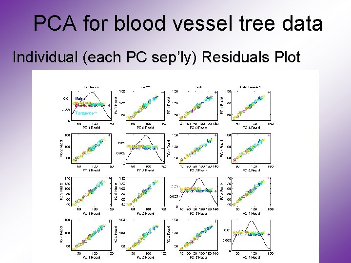 PCA for blood vessel tree data Individual (each PC sep’ly) Residuals Plot 