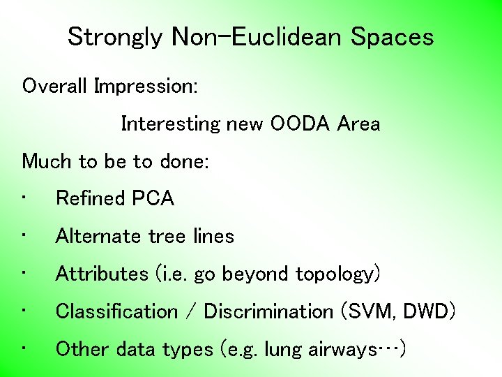 Strongly Non-Euclidean Spaces Overall Impression: Interesting new OODA Area Much to be to done:
