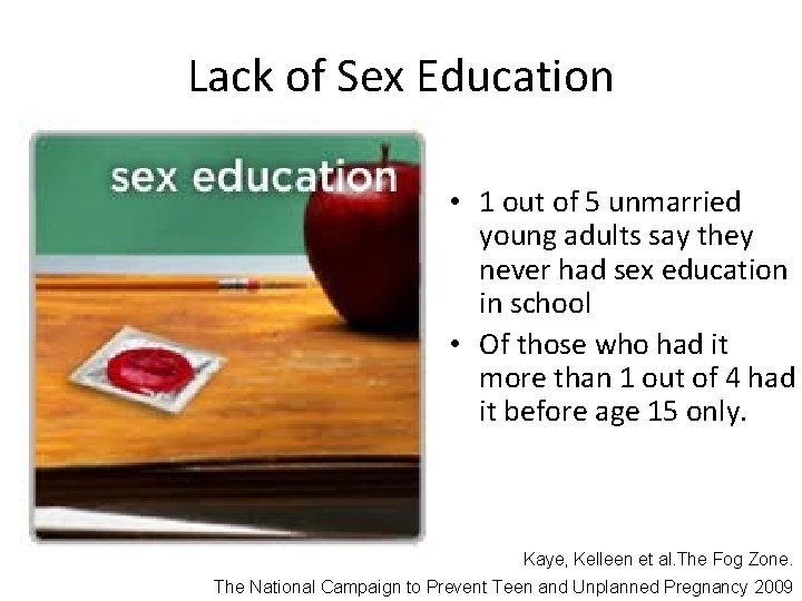 Lack of Sex Education • 1 out of 5 unmarried young adults say they Lack of Sex Education • 1 out of 5 unmarried young adults say they