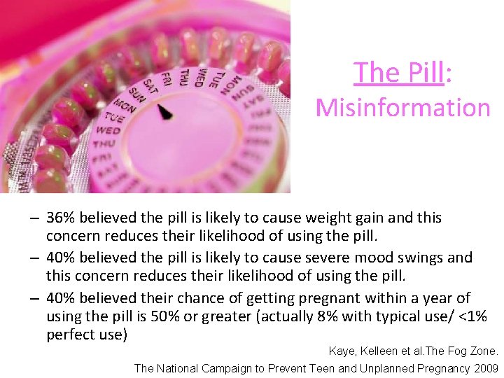 The Pill: Misinformation – 36% believed the pill is likely to cause weight gain The Pill: Misinformation – 36% believed the pill is likely to cause weight gain
