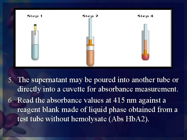 5. The supernatant may be poured into another tube or directly into a cuvette