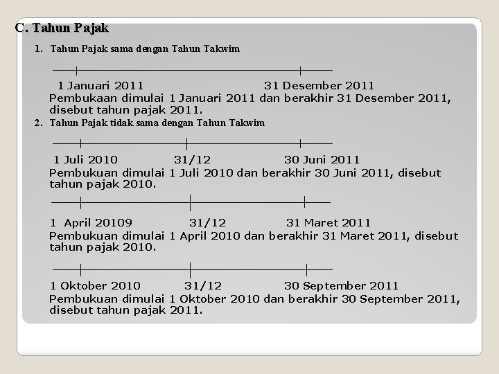 C. Tahun Pajak 1. Tahun Pajak sama dengan Tahun Takwim 1 Januari 2011 31