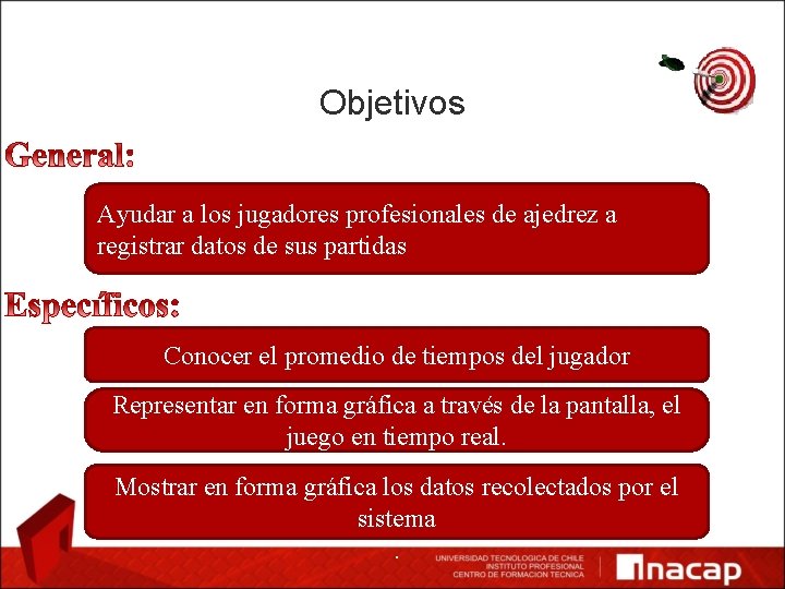 Objetivos Ayudar a los jugadores profesionales de ajedrez a registrar datos de sus partidas