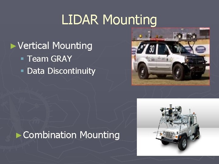 LIDAR Mounting ► Vertical Mounting § Team GRAY § Data Discontinuity ► Combination Mounting