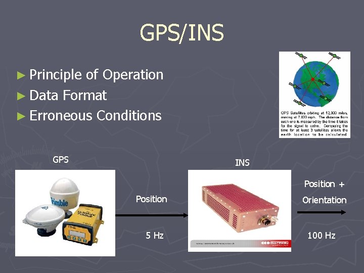 GPS/INS ► Principle of Operation ► Data Format ► Erroneous Conditions GPS INS Position