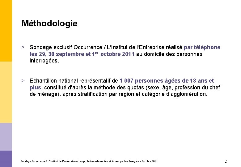 Méthodologie > Sondage exclusif Occurrence / L'Institut de l'Entreprise réalisé par téléphone les 29,