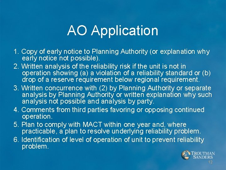 AO Application 1. Copy of early notice to Planning Authority (or explanation why early