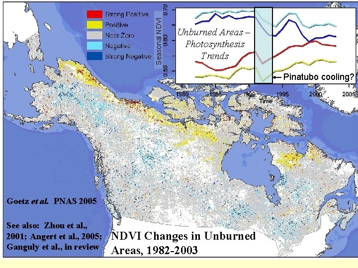 Seasonal NDVI Unburned Areas – Photosynthesis Trends Pinatubo cooling? Goetz et al. PNAS 2005