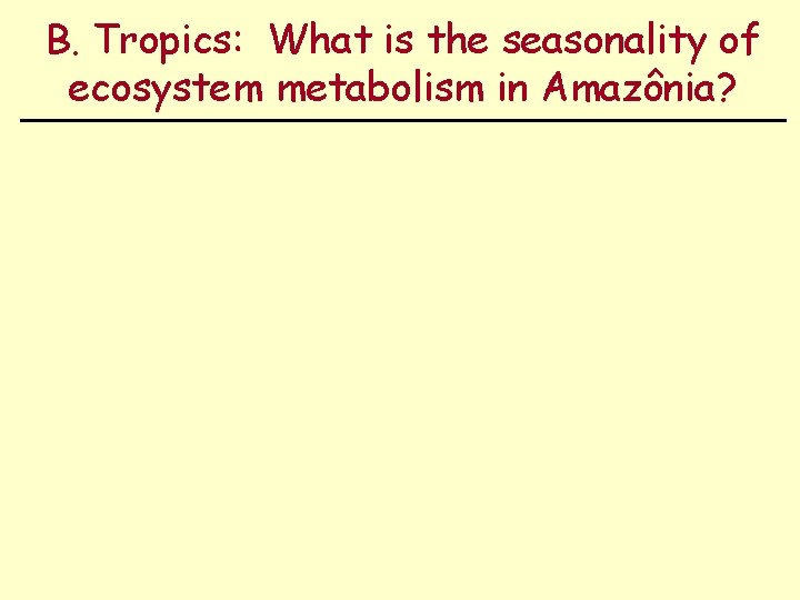 B. Tropics: What is the seasonality of ecosystem metabolism in Amazônia? 