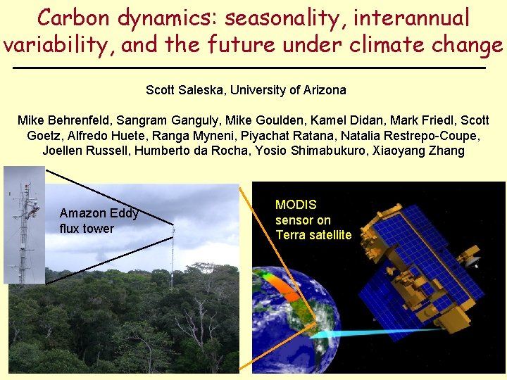 Carbon dynamics: seasonality, interannual variability, and the future under climate change Scott Saleska, University