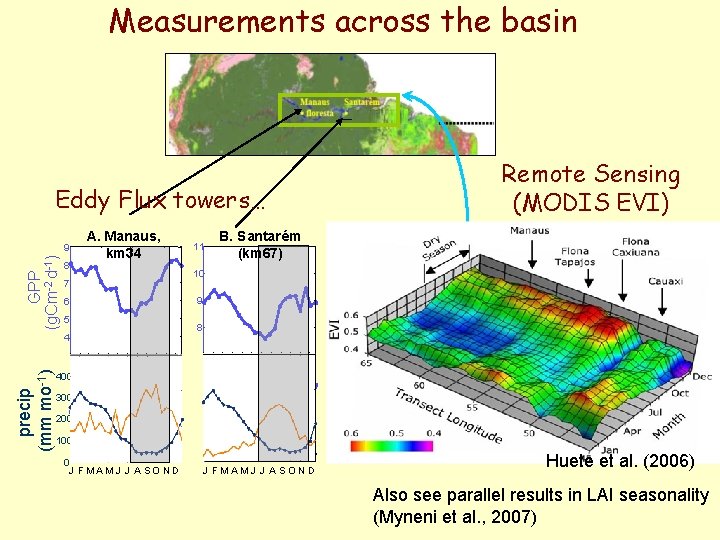 Measurements across the basin Remote Sensing (MODIS EVI) Eddy Flux towers… GPP (g. Cm-2