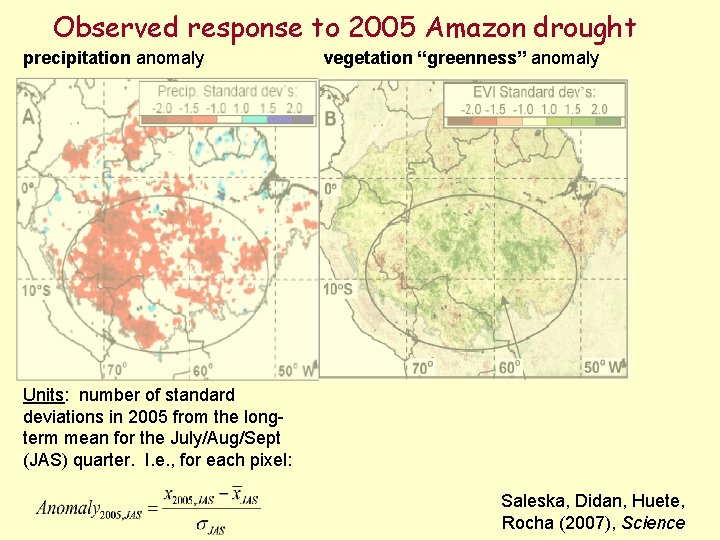 Observed response to 2005 Amazon drought precipitation anomaly vegetation “greenness” anomaly Units: number of