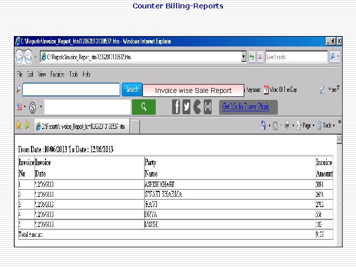 Counter Billing-Reports Invoice wise Sale Report 