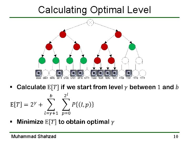 Calculating Optimal Level § § § Muhammad Shahzad 10 