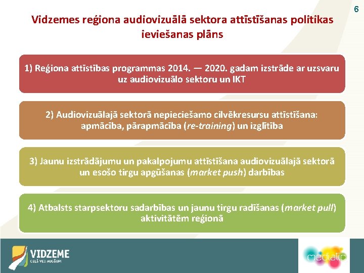 Vidzemes reģiona audiovizuālā sektora attīstīšanas politikas ieviešanas plāns 1) Reģiona attīstības programmas 2014. —